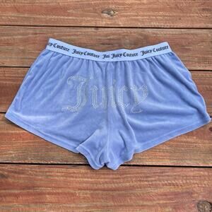 Vintage Y2K Juicy Couture Velour Shorts L Purple Rhinestone Booty Logo Sleepwear